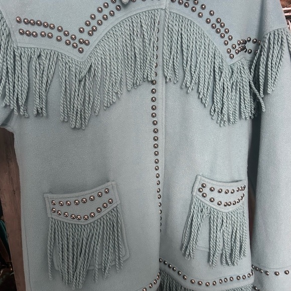 Fringed Studded Light Blue Women’s Western Coat - Picture 3 of 4